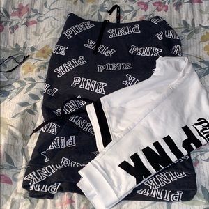 Pink Victoria secret two pairs of legging /hoodie